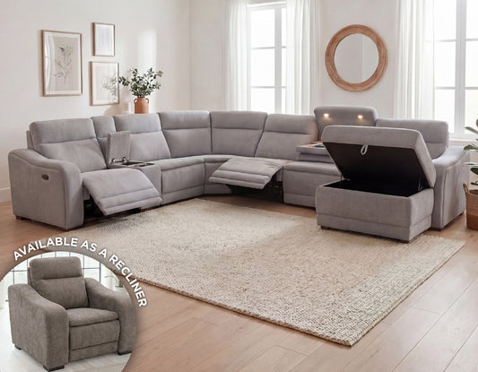 Conroe Dual-Power 7-Piece Reclining Sectional with Chaise, Gray