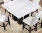 Artemis 5-piece 54″ Square White Marble Counter Table with 4 Artemis White Vegan Leather Counter Chairs