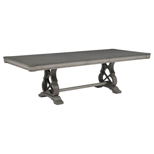Cresswell 104-inch Double Pedestal Extension Dining Table Weathered Taupe