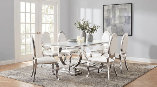 Antoine 7-piece Rectangular Glass Top Dining Table Set White