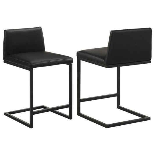 Vardon Genuine Leather Counter Height Chair Black (Set of 2)