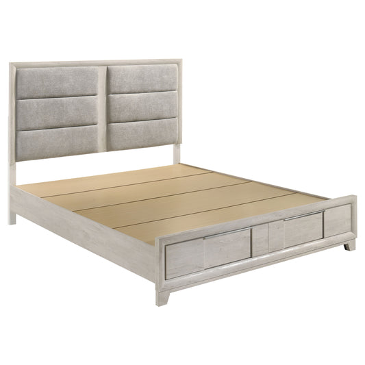 Farre Eastern King Upholstered Storage Platform Bed Washed Grey