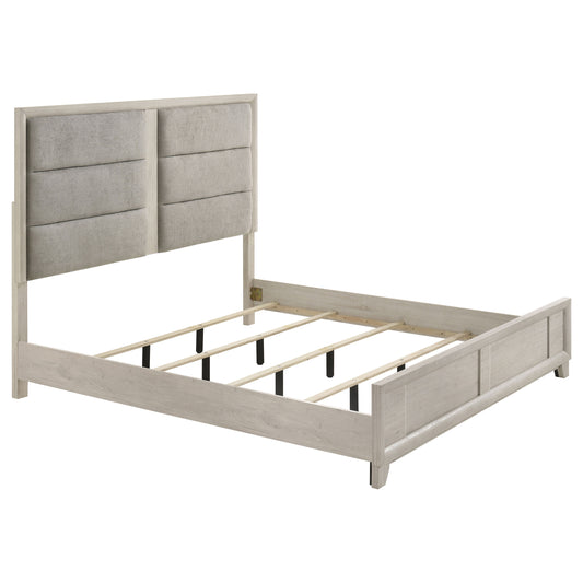 Farre Eastern King Upholstered Platform Panel Bed Washed Grey