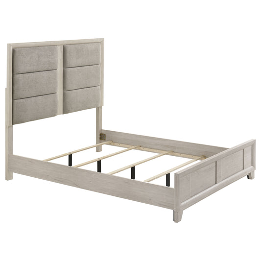 Farre Queen Upholstered Platform Panel Bed Washed Grey