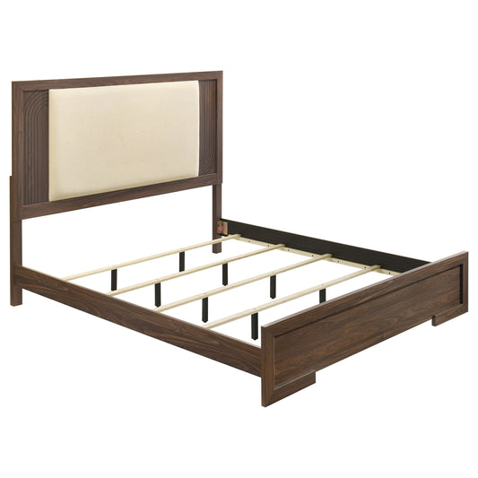 Etienne Eastern King Velvet Upholstered Panel Bed Walnut