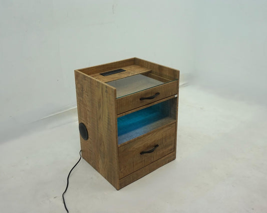Furda 2-drawer LED Nightstand Bedside Table with Speaker Mango