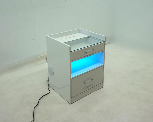 Furda 2-drawer LED Nightstand Bedside Table with Speaker White High Gloss