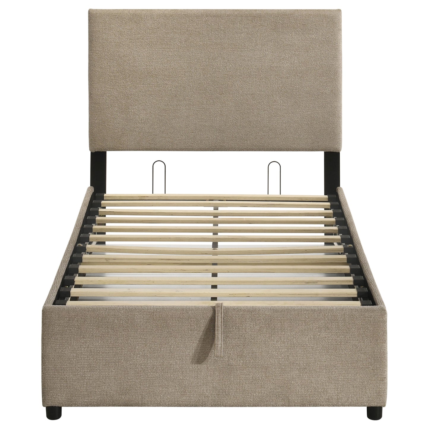 Reeves Upholstered Twin Lift-Top Storage Platform Bed Tan