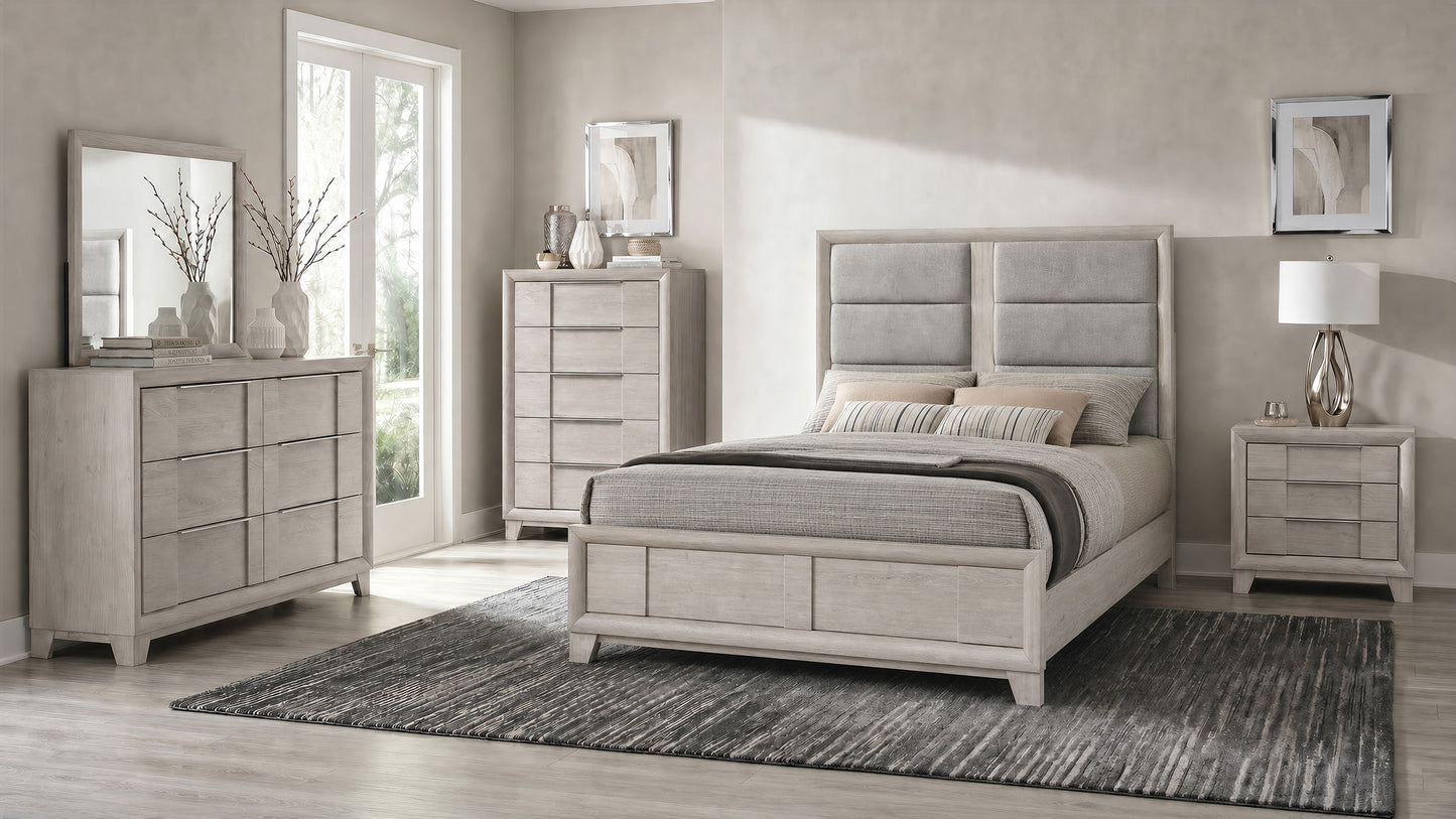 Farre Queen Upholstered Platform Panel Bed Washed Grey