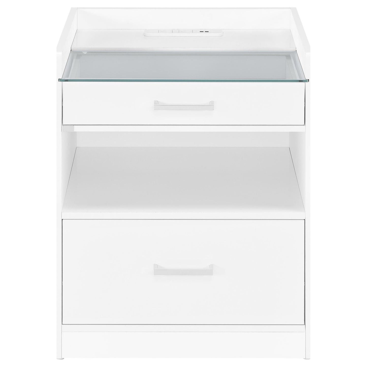 Furda 2-drawer LED Nightstand Bedside Table with Speaker White High Gloss