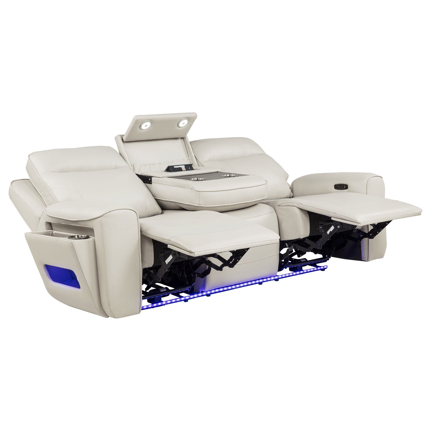 Rojas Dual Power Reclining Sofa with Drop-Down Console Greige