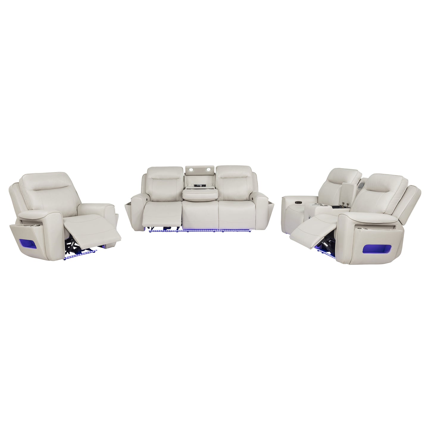 Rojas 3-Piece Dual Power Reclining Sofa Set with Drop-Down Console Greige