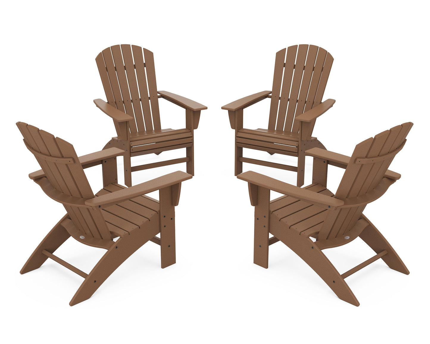 POLYWOOD 4-Piece Nautical Curveback Adirondack Chair Conversation Set — Teak