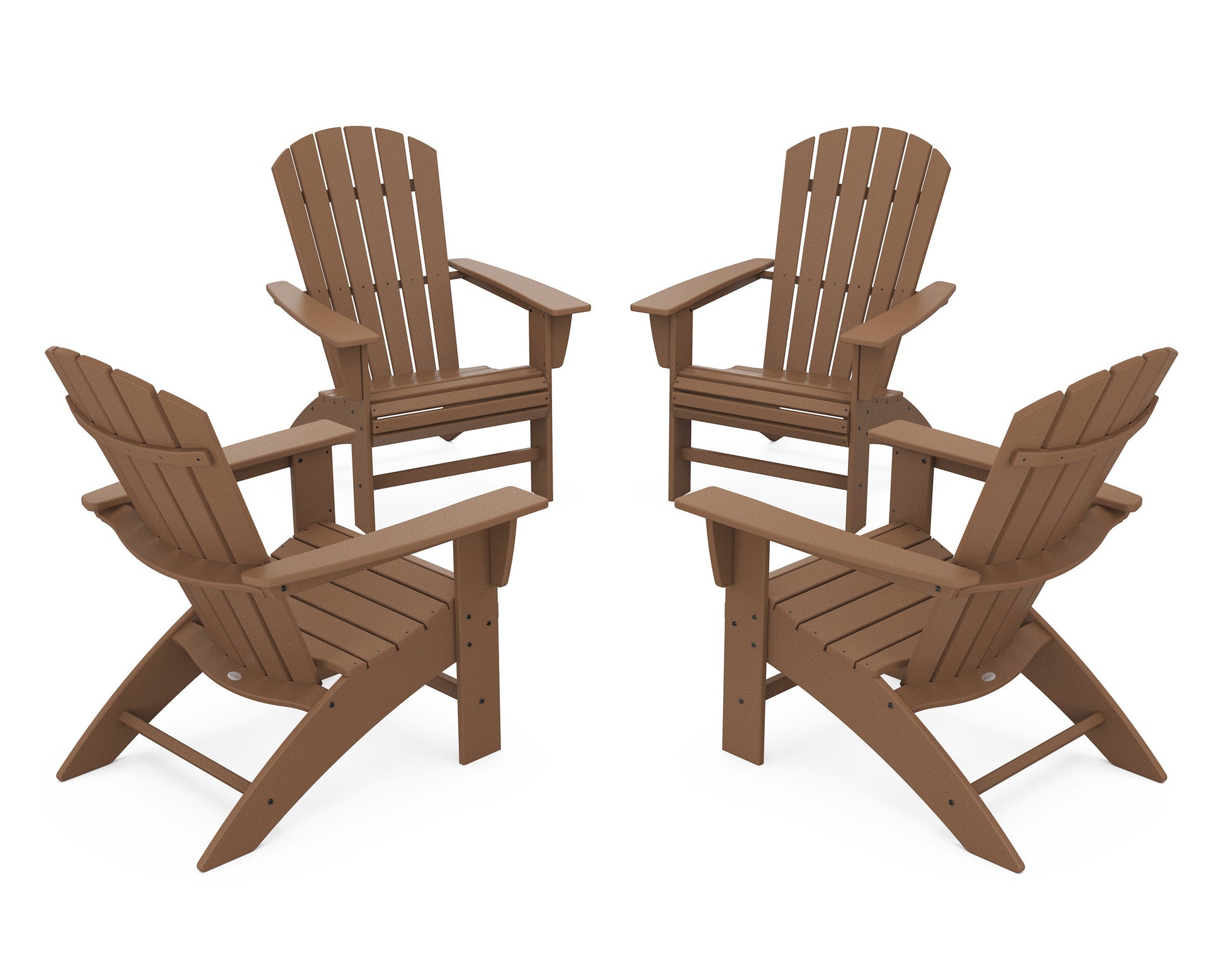 POLYWOOD 4-Piece Nautical Curveback Adirondack Chair Conversation Set — Teak
