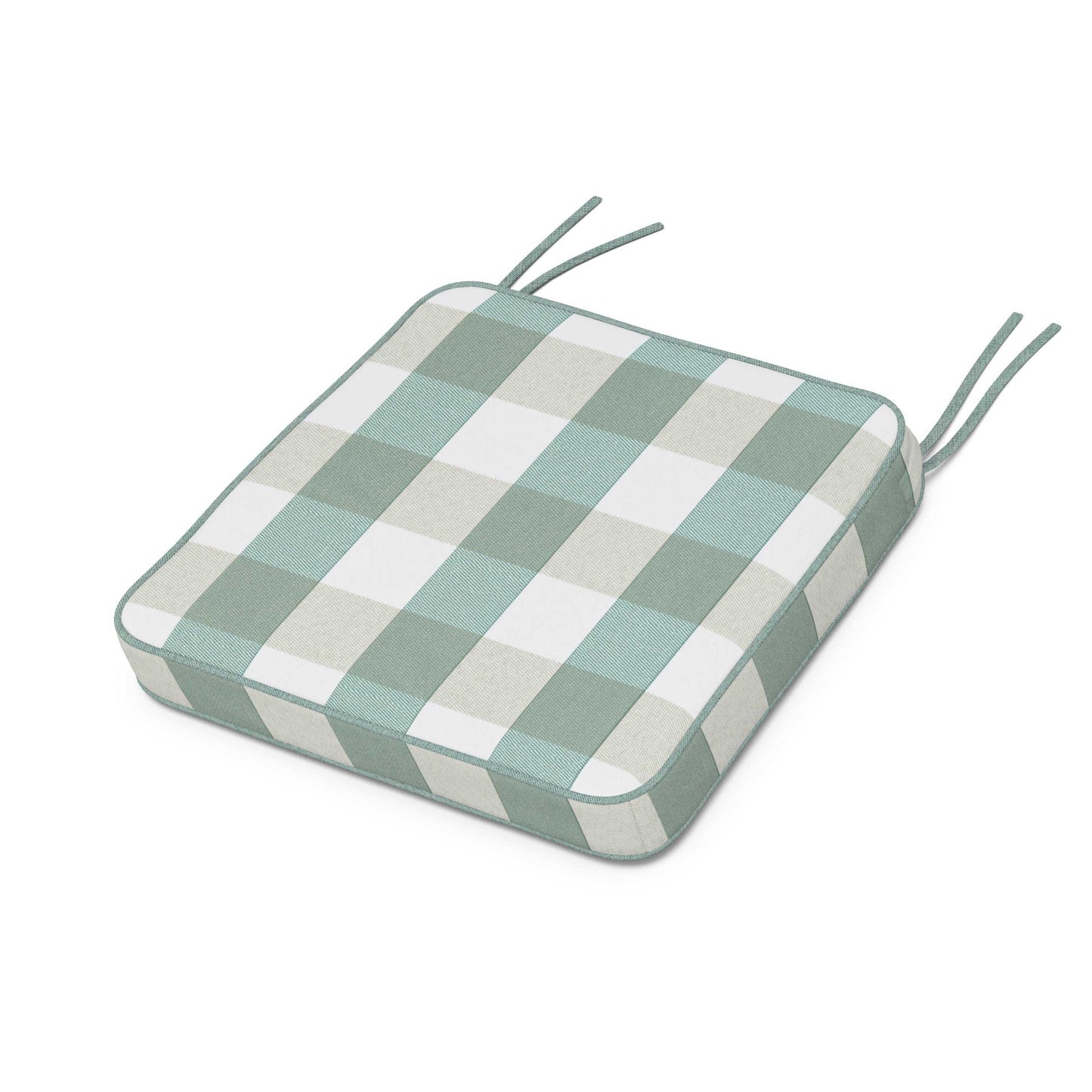 POLYWOOD Chinoiserie Side Chair Seat Cushion — Buffalo Plaid Glacier Spa