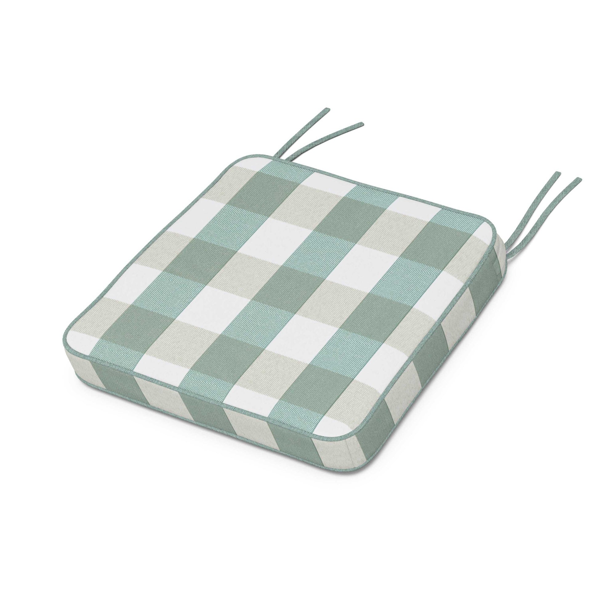 POLYWOOD Chinoiserie Side Chair Seat Cushion — Buffalo Plaid Glacier Spa