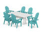 POLYWOOD Vineyard Curveback Adirondack Chair 7-Piece Farmhouse Dining Set with Trestle Legs — Aruba / White