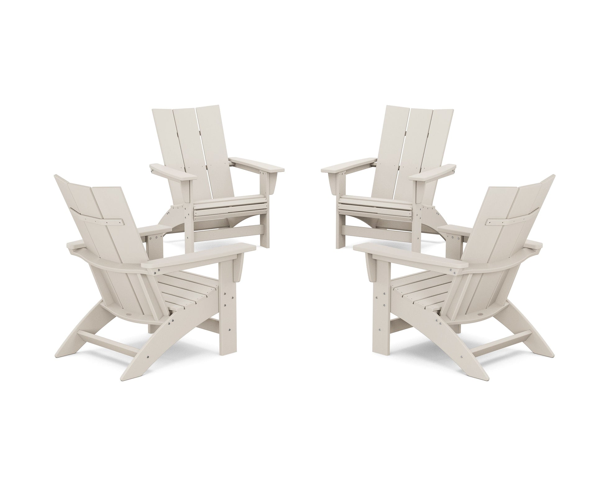 POLYWOOD 4-Piece Modern Grand Adirondack Chair Conversation Set — Sand