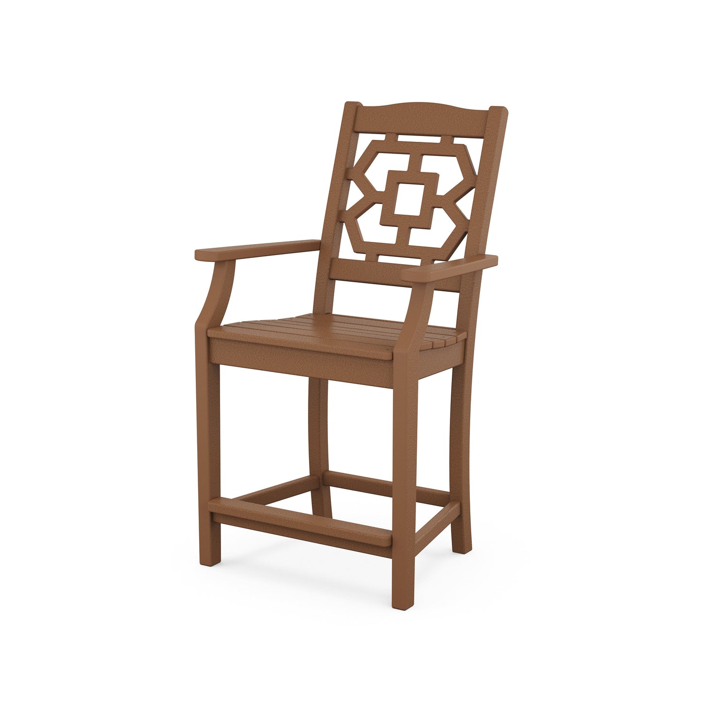 POLYWOOD Chinoiserie Counter Arm Chair — Teak
