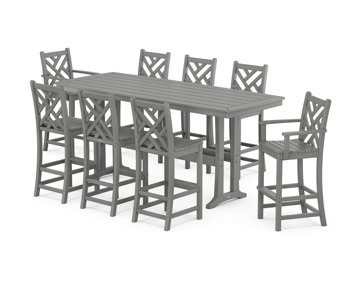 POLYWOOD Chippendale 9-Piece Bar Set with Trestle Legs — Slate Grey