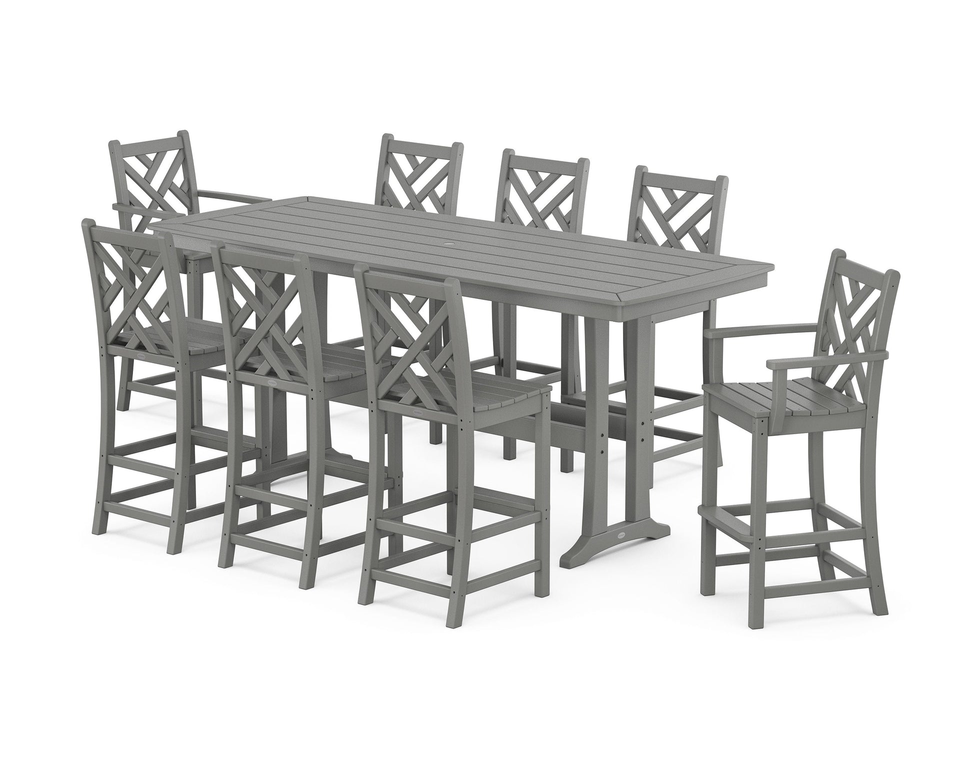 POLYWOOD Chippendale 9-Piece Bar Set with Trestle Legs — Slate Grey