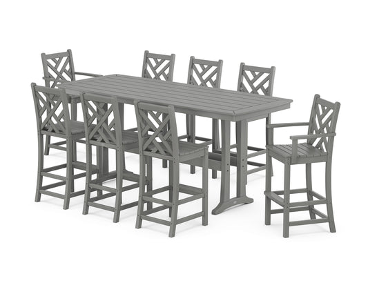 POLYWOOD Chippendale 9-Piece Bar Set with Trestle Legs — Slate Grey