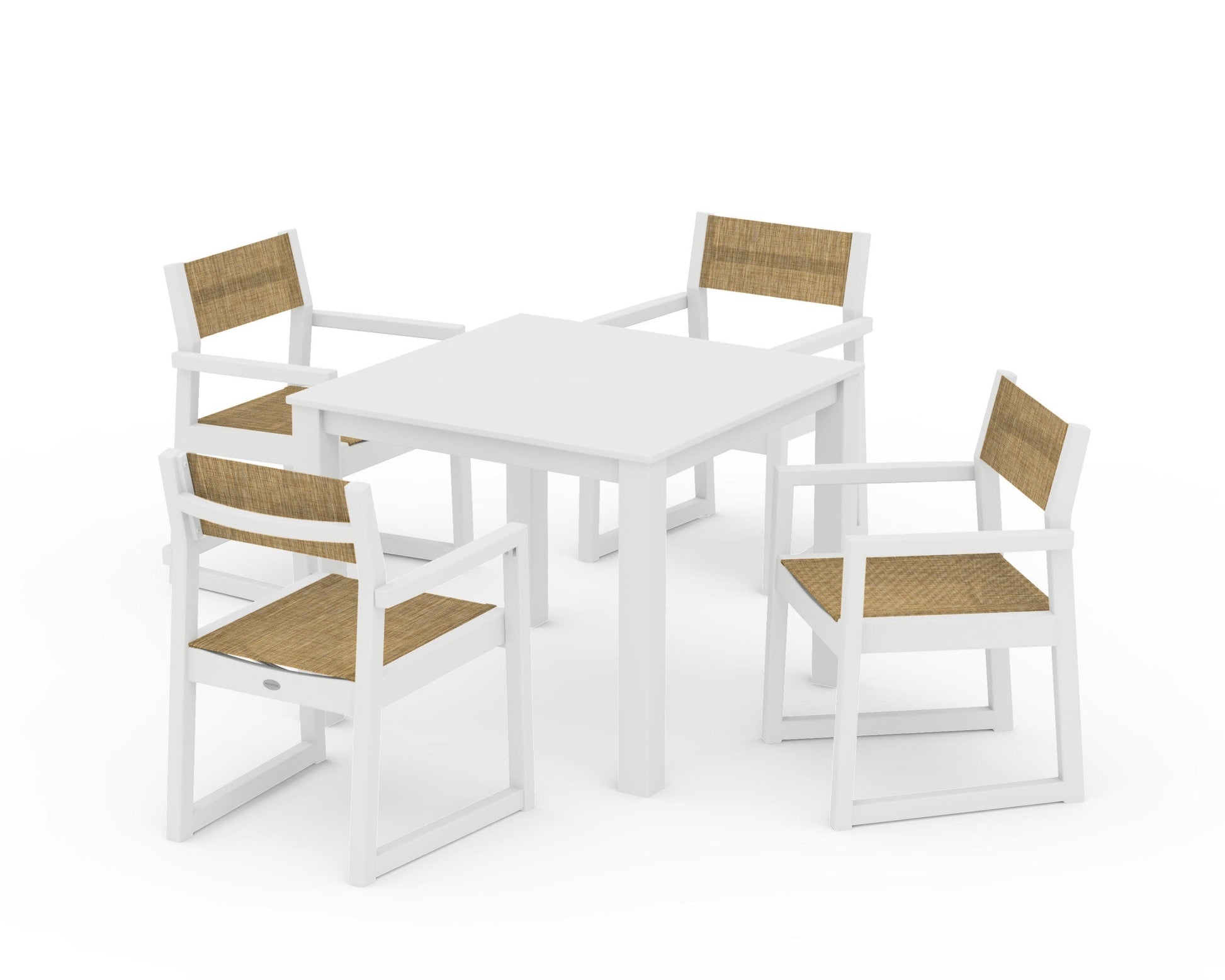 POLYWOOD EDGE Sling Arm Chair 5-Piece Parsons Dining Set — White / Burlap Sling