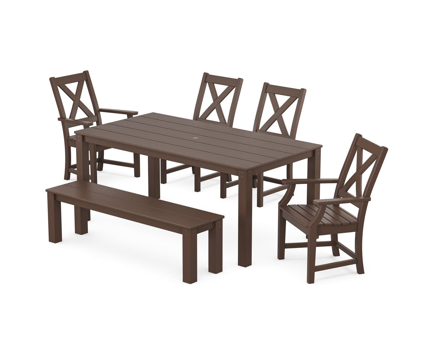 POLYWOOD Braxton 6-Piece Parsons Dining Set with Bench — Mahogany