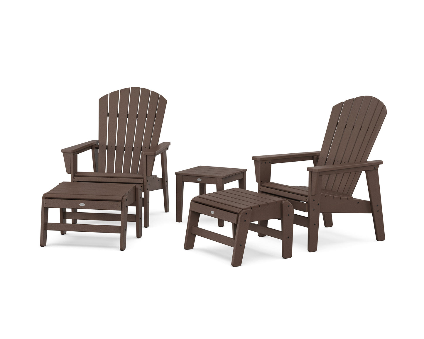 POLYWOOD 5-Piece Nautical Grand Upright Adirondack Set with Ottomans and Side Table — Mahogany