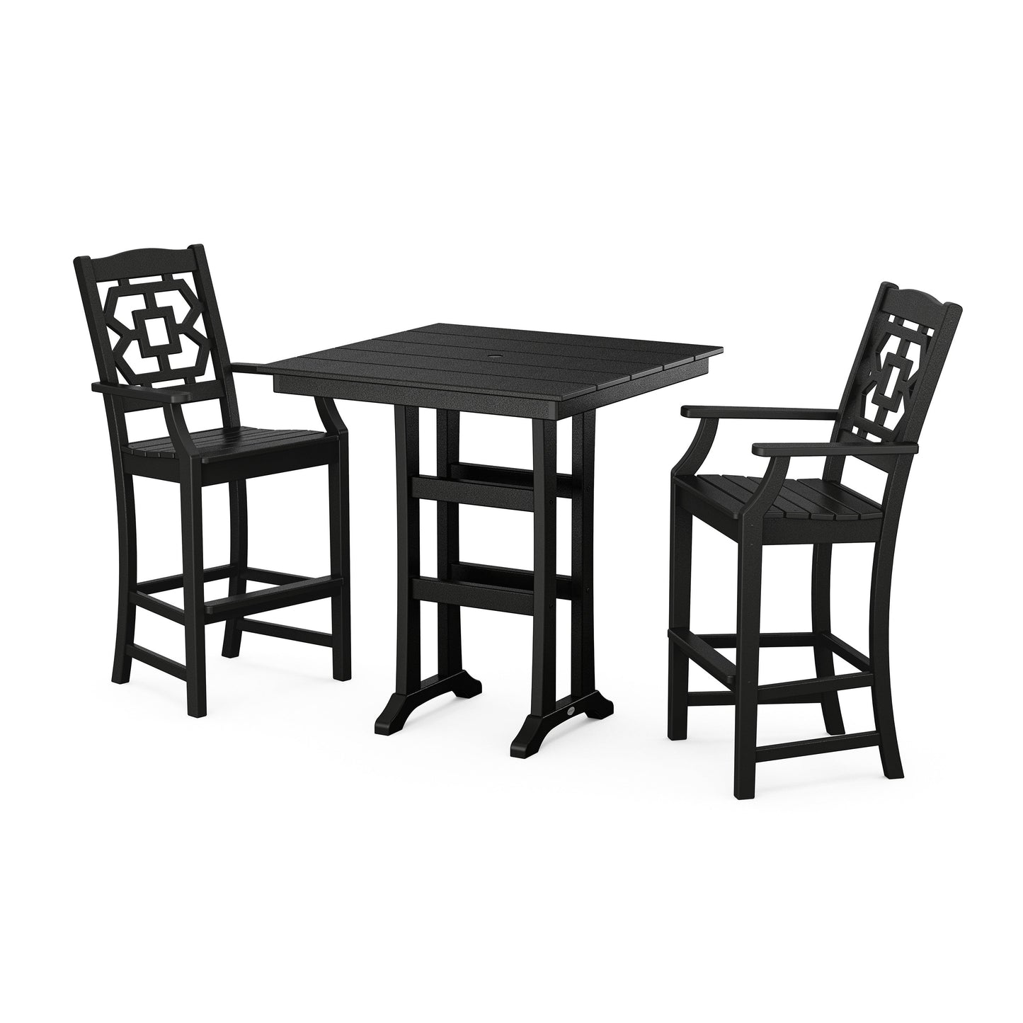 POLYWOOD Chinoiserie 3-Piece Farmhouse Bar Set with Trestle Legs — Black