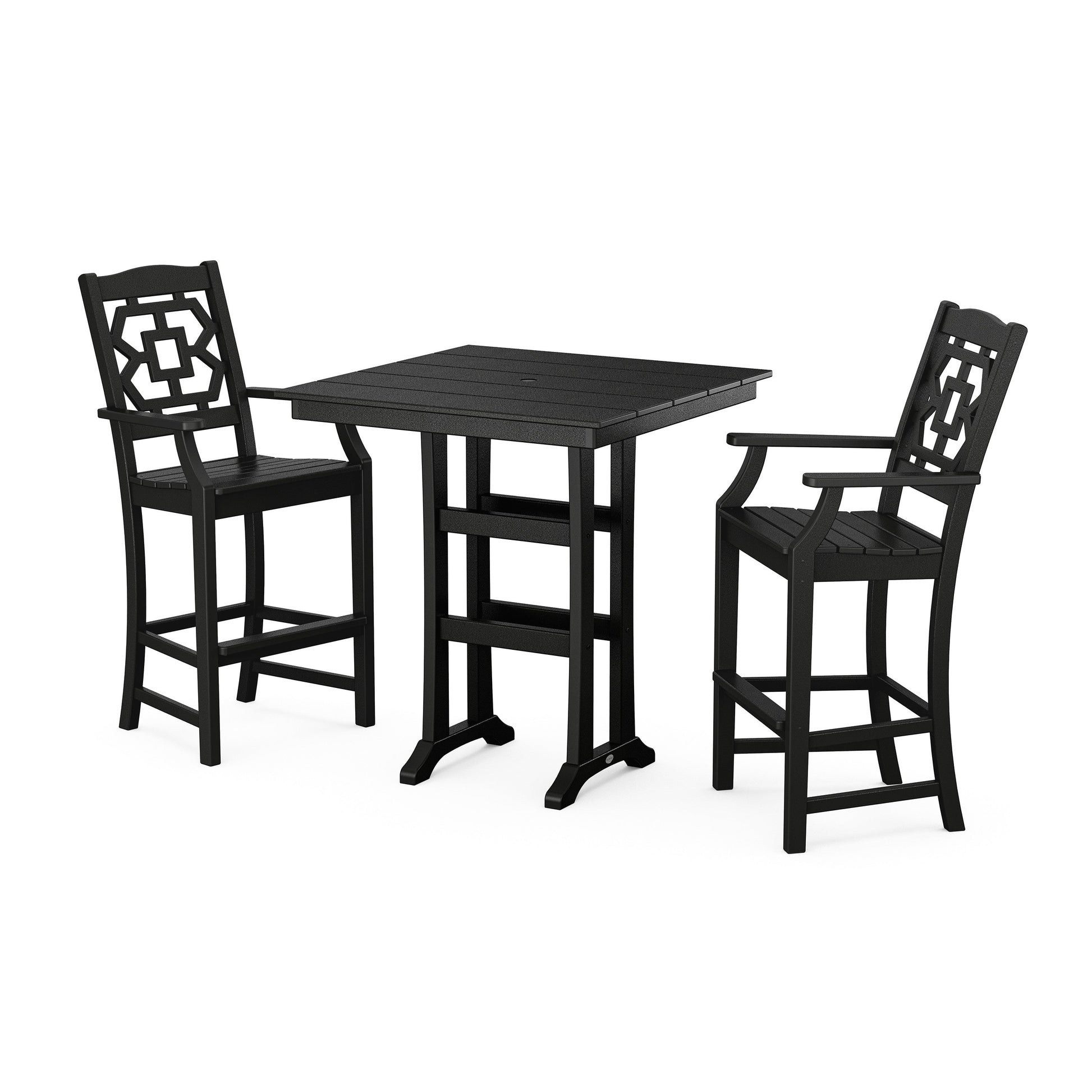 POLYWOOD Chinoiserie 3-Piece Farmhouse Bar Set with Trestle Legs — Black