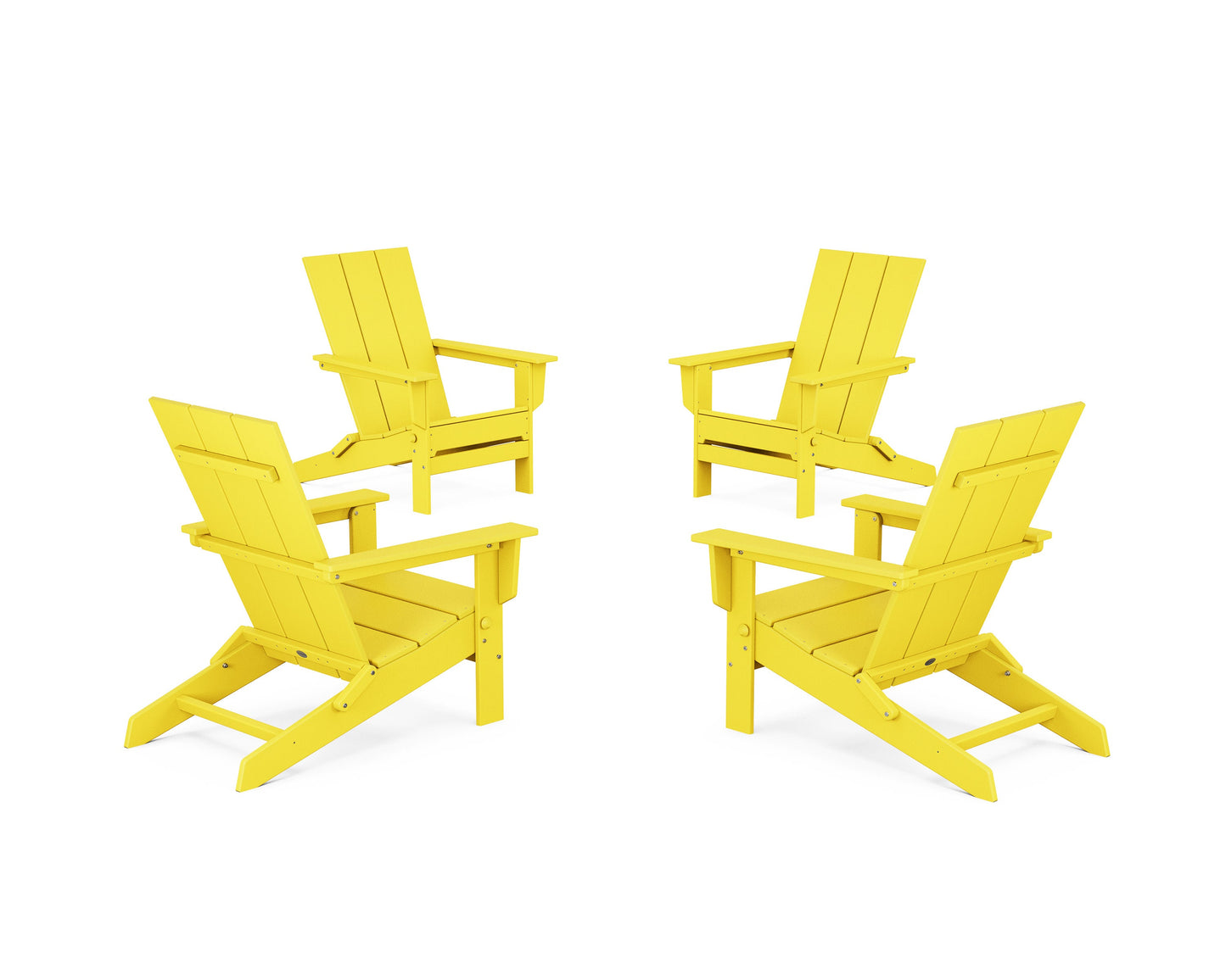 POLYWOOD 4-Piece Modern Studio Folding Adirondack Chair Conversation Set — Lemon