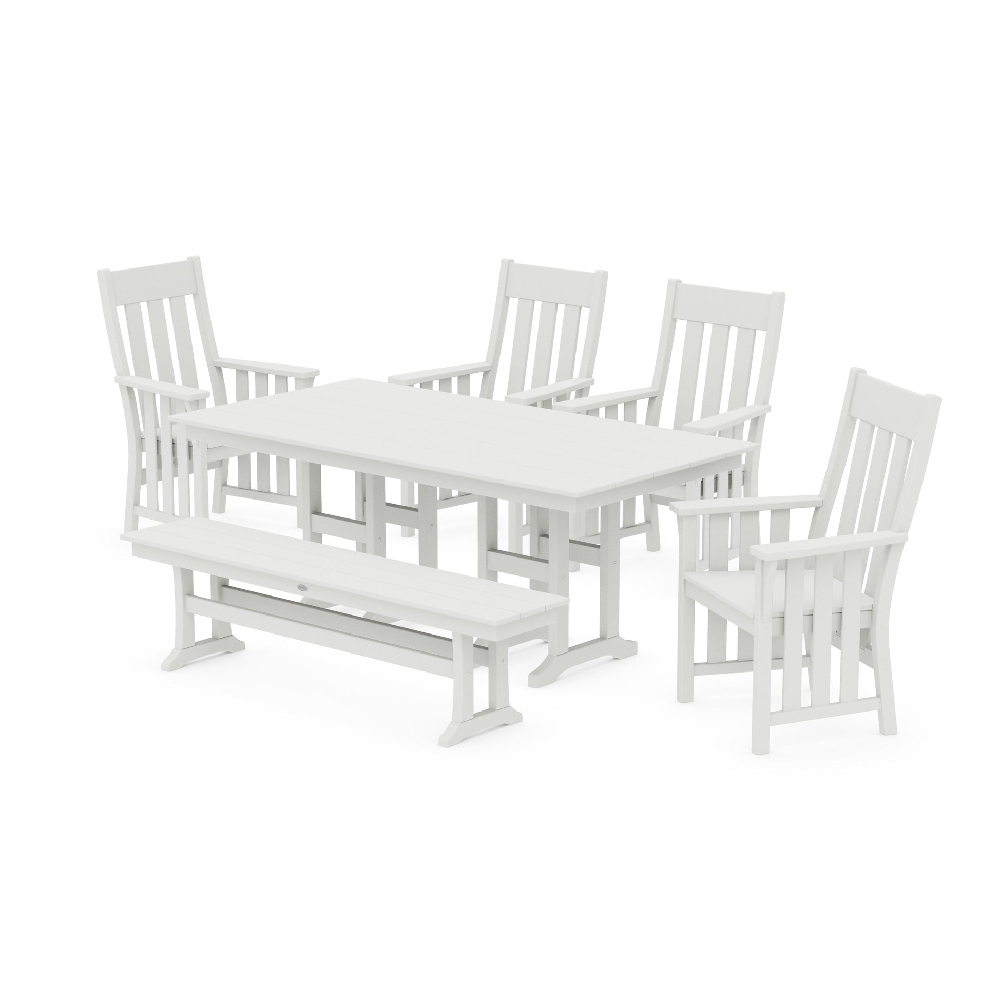 POLYWOOD Acadia 6-Piece Farmhouse Dining Set with Bench — Vintage White