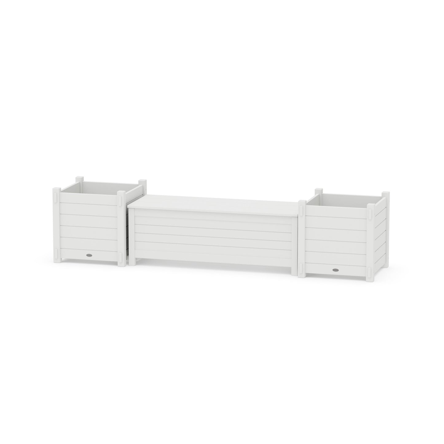 POLYWOOD 48" Nautical Straight Planter Storage Bench Set- Large — White