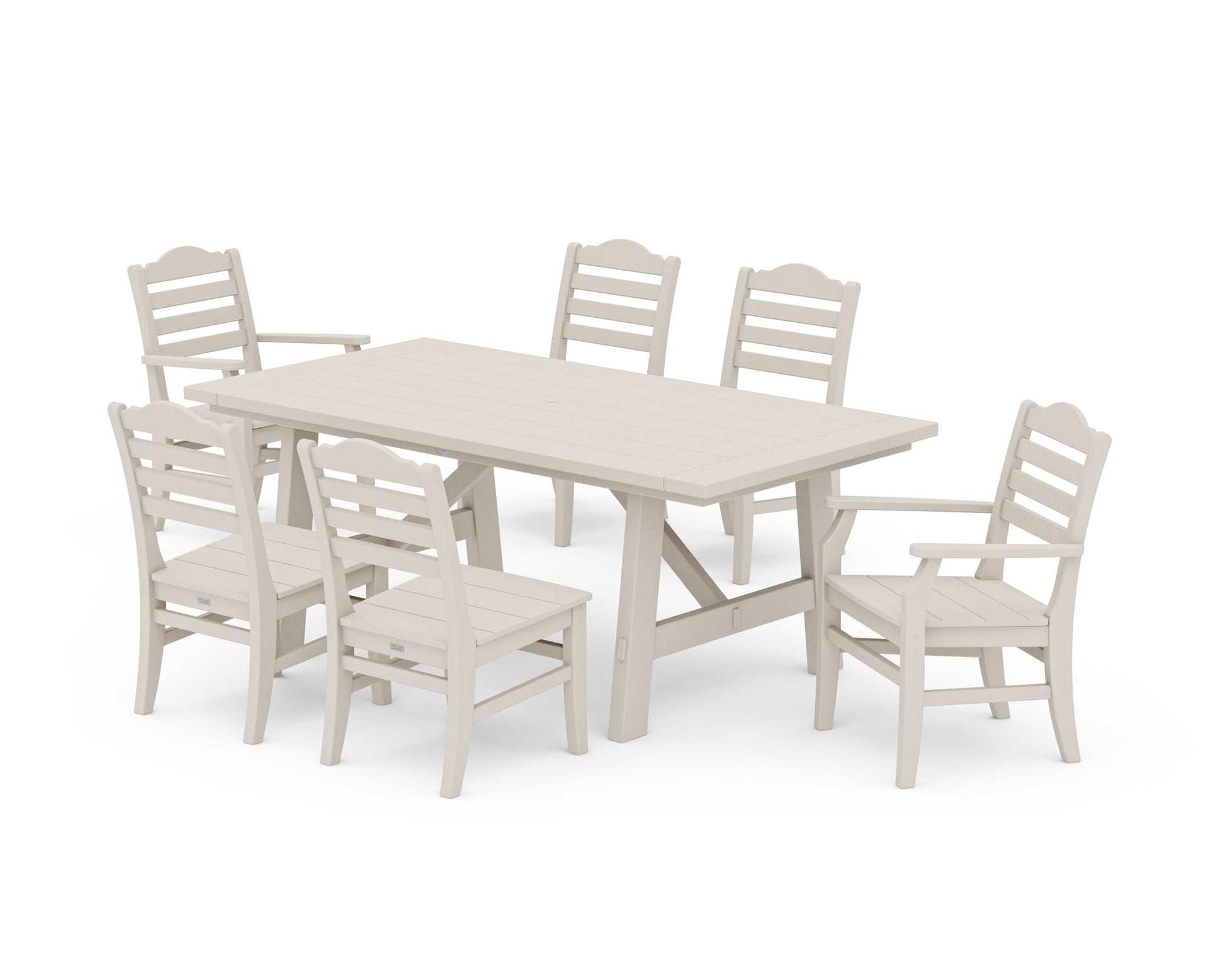 POLYWOOD Savannah 7-Piece Rustic Farmhouse Dining Set — Sand
