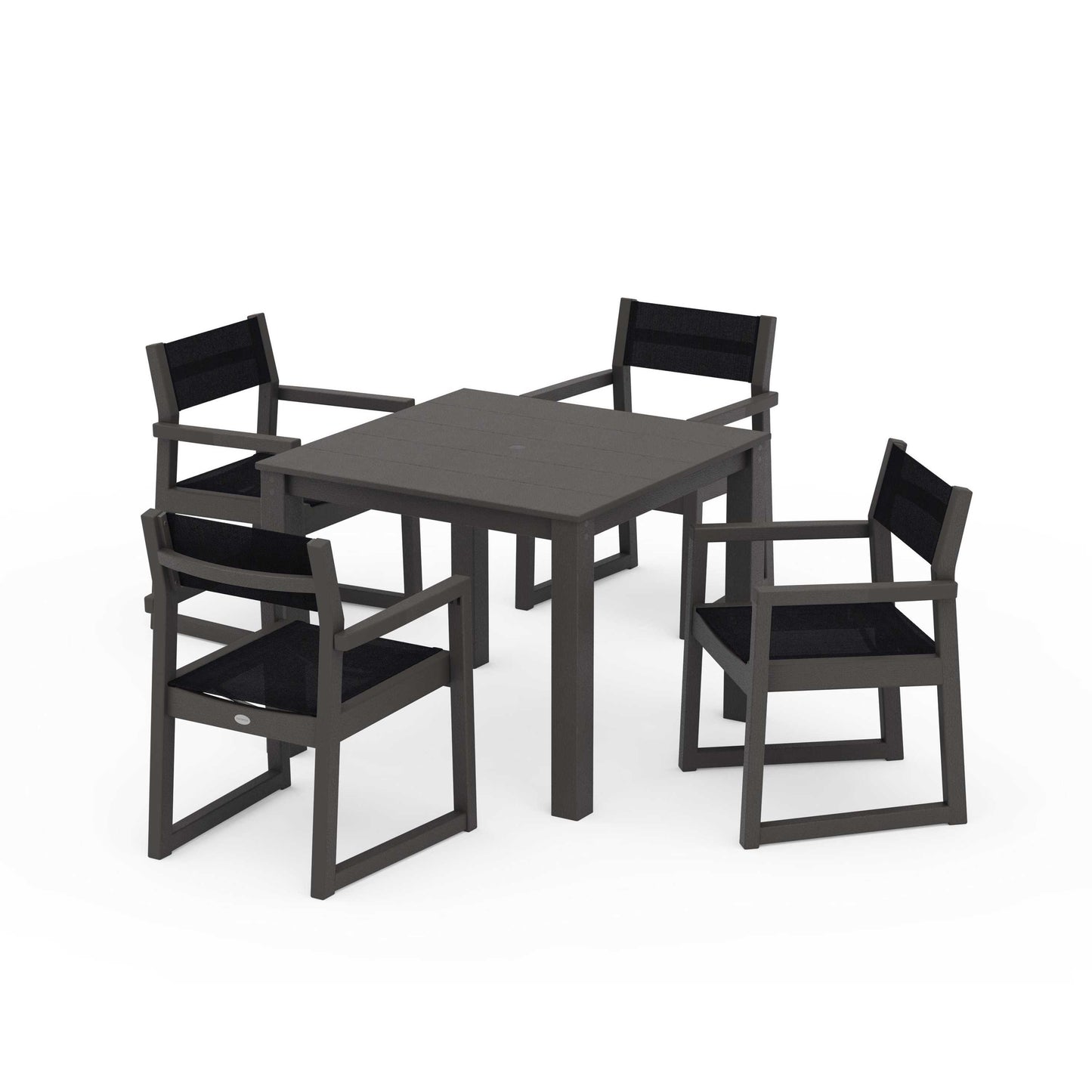 POLYWOOD EDGE Sling Arm Chair 5-Piece Parsons Dining Set — Vintage Coffee / Black Sling