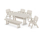 POLYWOOD Nautical Lowback 6-Piece Dining Set with Trestle Legs and Bench — Sand