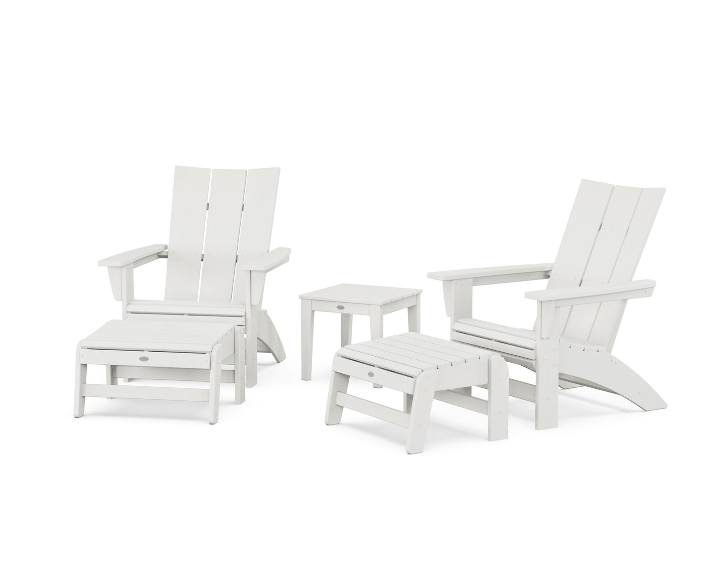 POLYWOOD 5-Piece Modern Grand Adirondack Set with Ottomans and Side Table — Vintage White