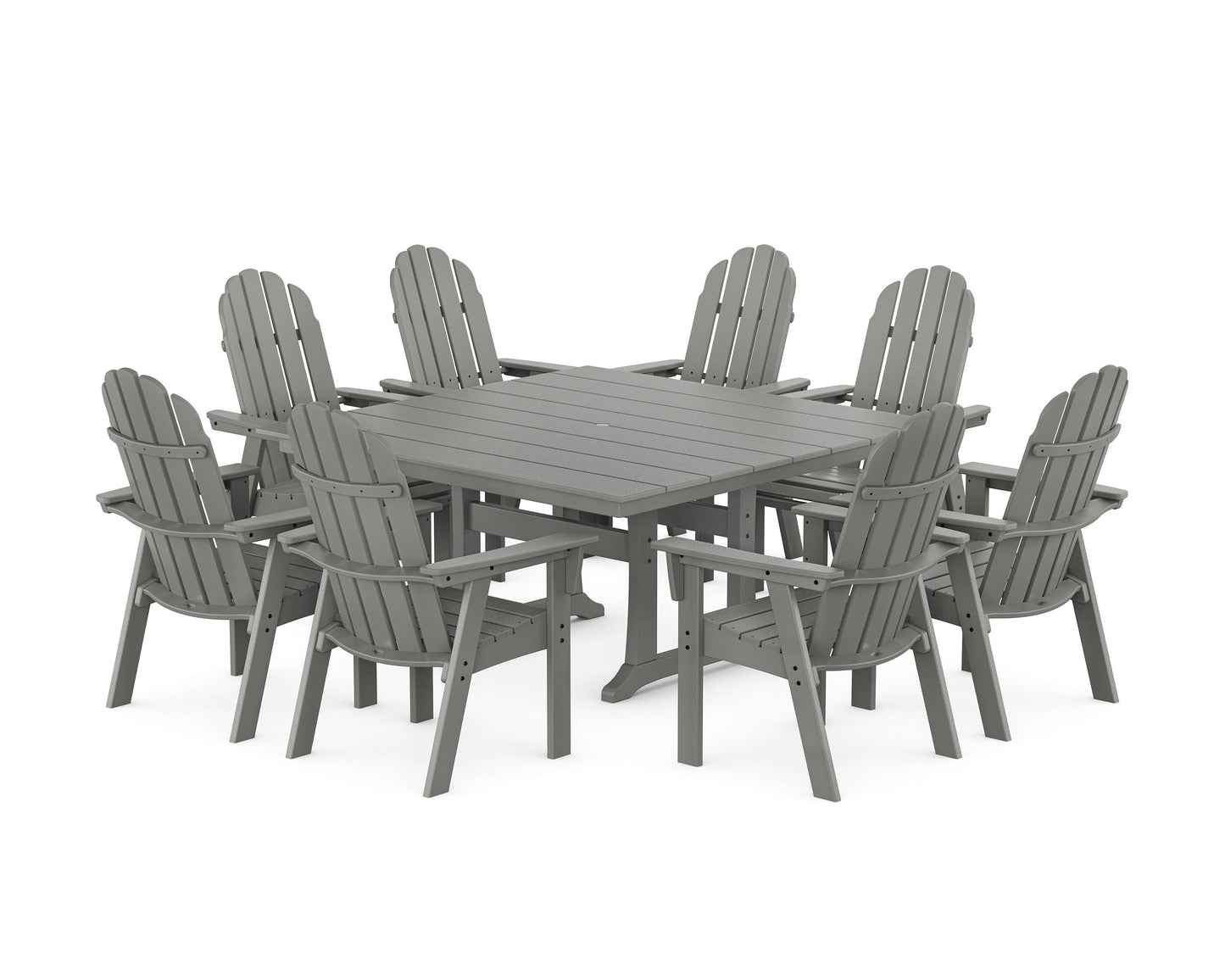 POLYWOOD Vineyard Curveback Adirondack 9-Piece Square Farmhouse Dining Set with Trestle Legs — Slate Grey