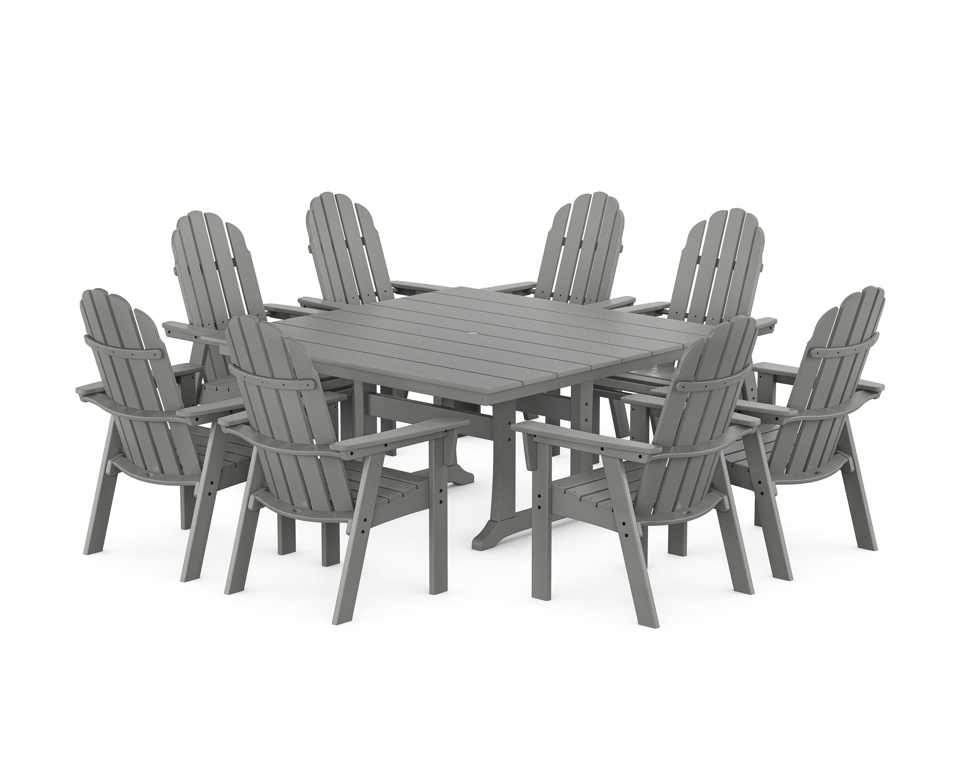 POLYWOOD Vineyard Curveback Adirondack 9-Piece Square Farmhouse Dining Set with Trestle Legs — Slate Grey