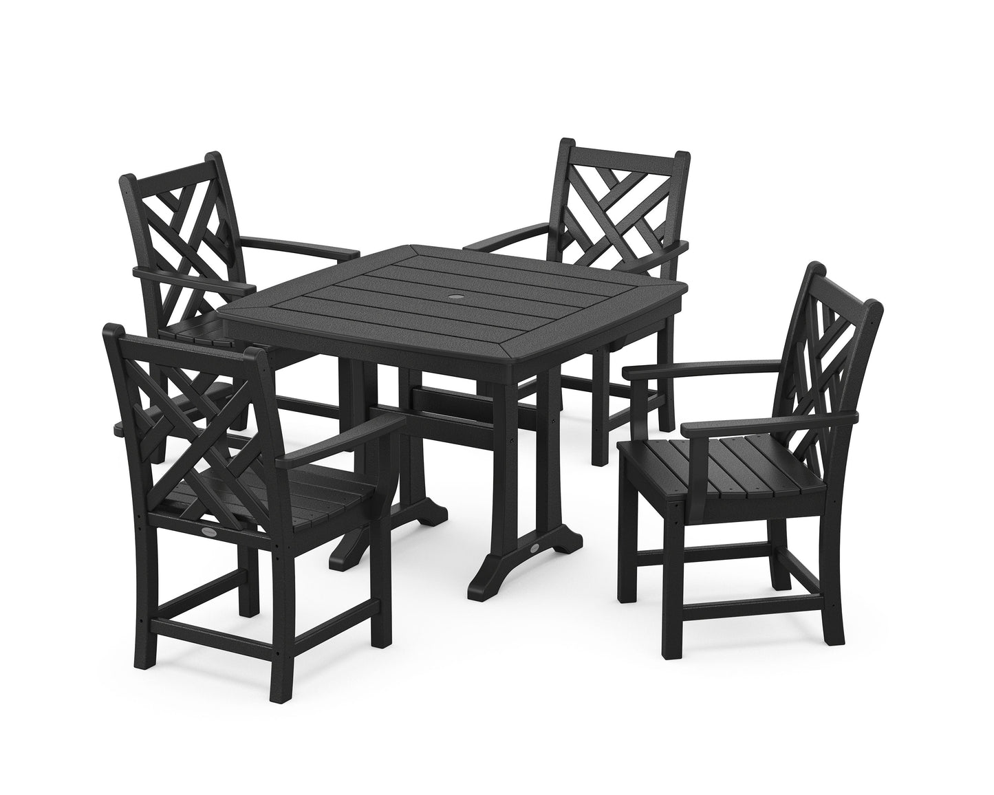 POLYWOOD Chippendale 5-Piece Dining Set with Trestle Legs — Black