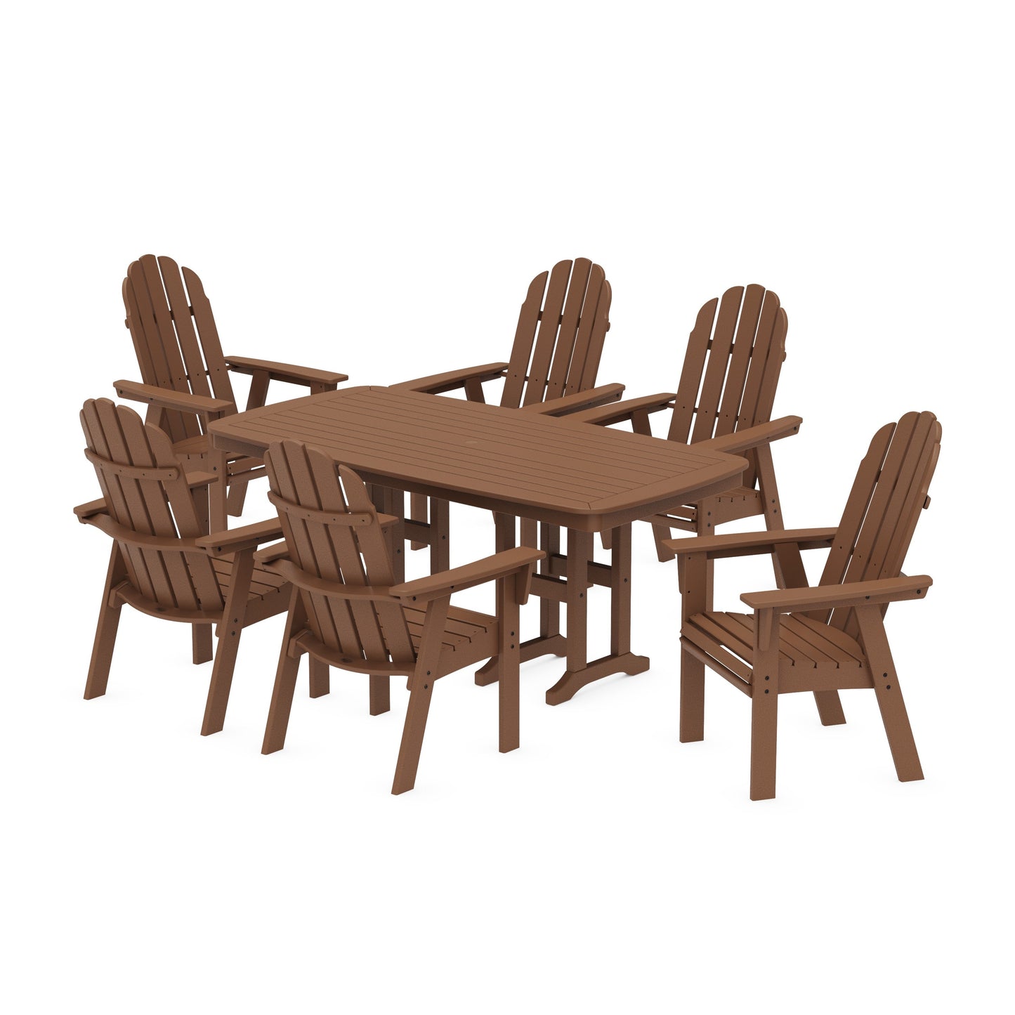 POLYWOOD Vineyard Curveback Adirondack Chair 7-Piece Dining Set — Teak
