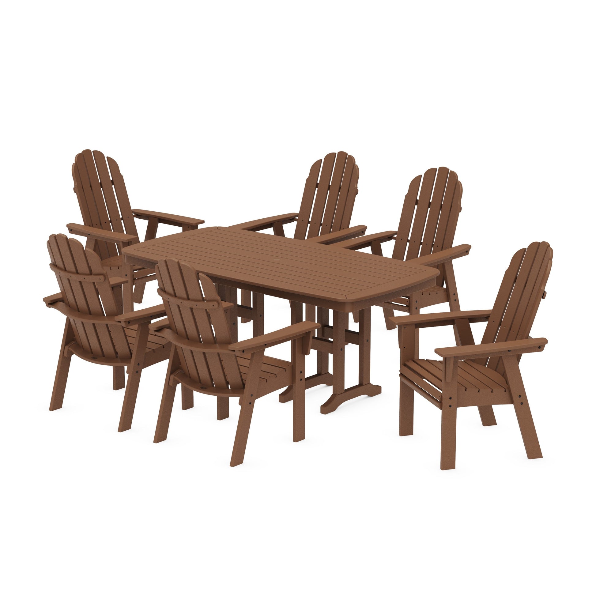 POLYWOOD Vineyard Curveback Adirondack Chair 7-Piece Dining Set — Teak