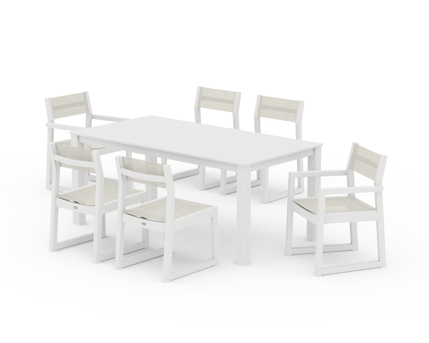 POLYWOOD EDGE Sling 7-Piece Parsons Dining Set — White / Parchment Sling