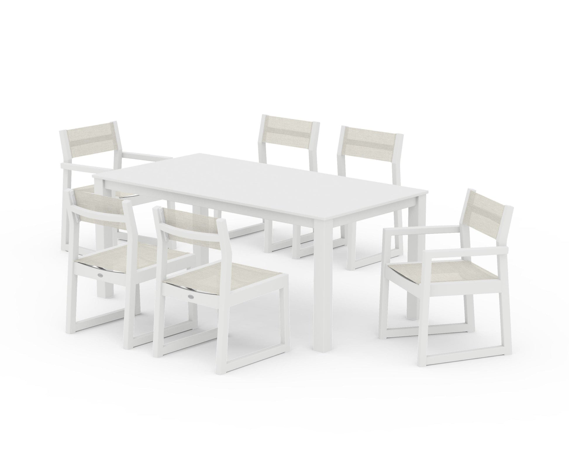 POLYWOOD EDGE Sling 7-Piece Parsons Dining Set — White / Parchment Sling