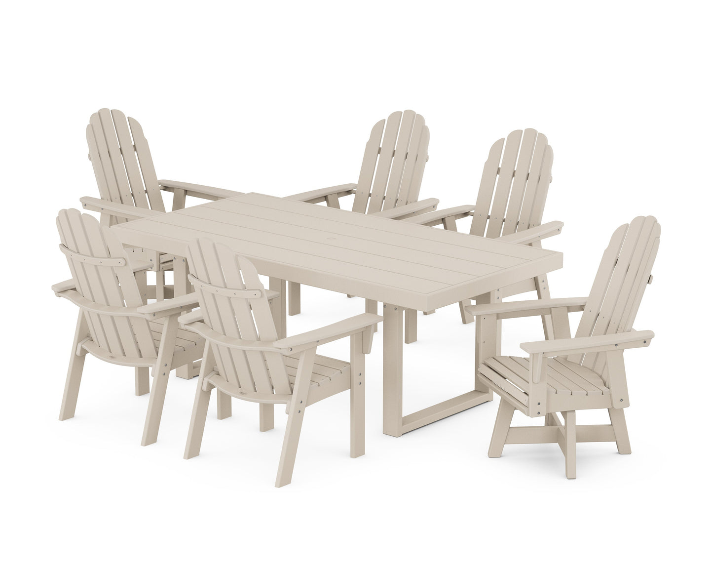 POLYWOOD Vineyard Curveback Adirondack Swivel Chair 7-Piece Dining Set — Sand