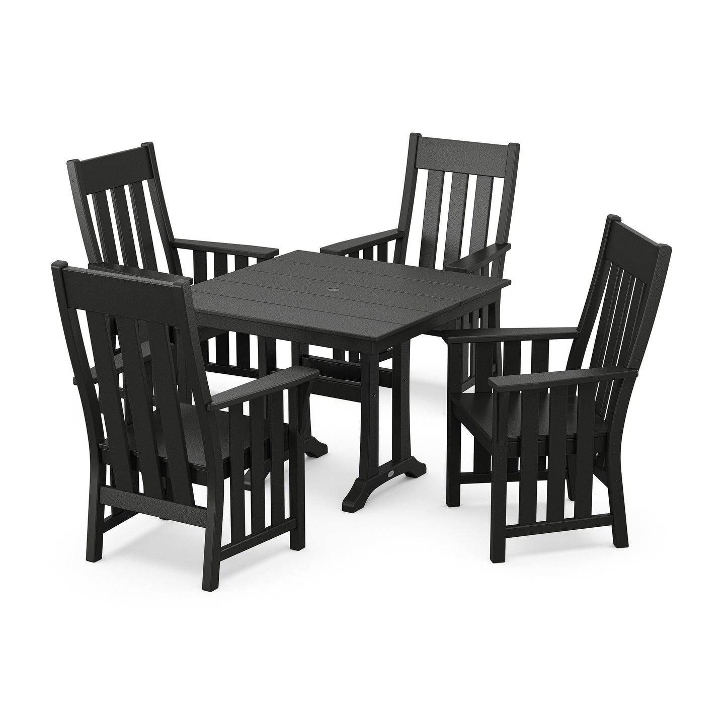 POLYWOOD Acadia 5-Piece Farmhouse Dining Set with Trestle Legs — Black