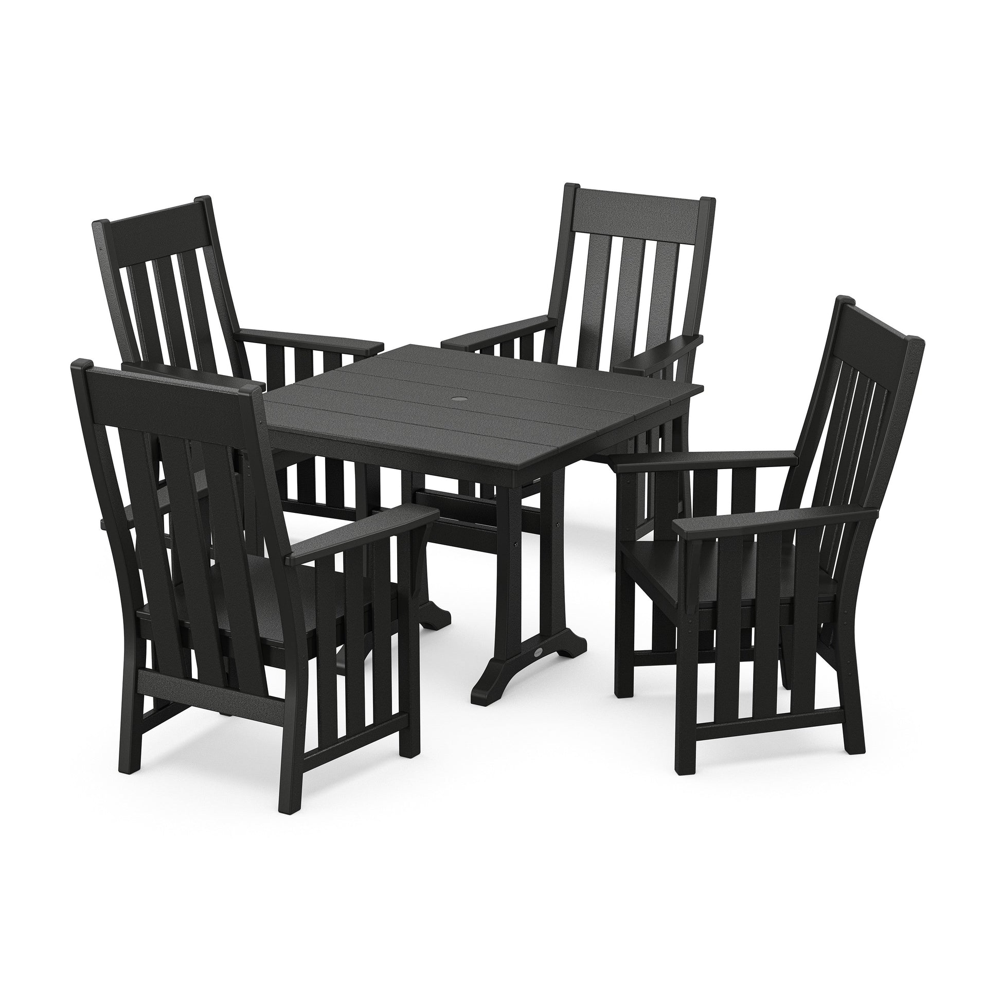 POLYWOOD Acadia 5-Piece Farmhouse Dining Set with Trestle Legs — Black