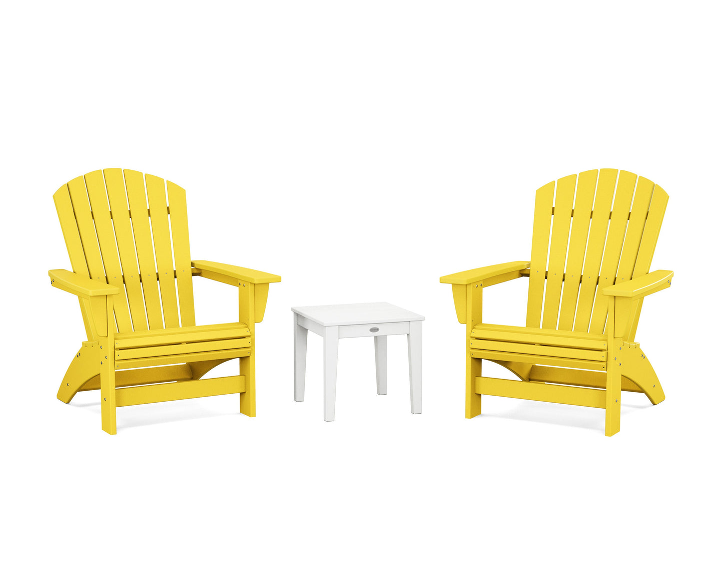 POLYWOOD 3-Piece Nautical Grand Adirondack Set — Lemon / White
