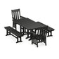 POLYWOOD Acadia 5-Piece Farmhouse Dining Set with Benches — Black